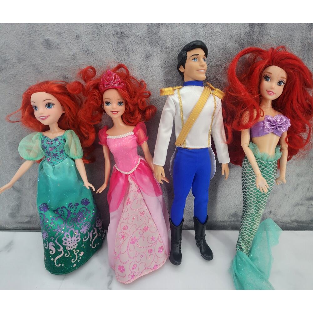 3 Ariel & 1 Prince Eric Fashion Dolls, lot of 4 Disney's The Little Mermaid
